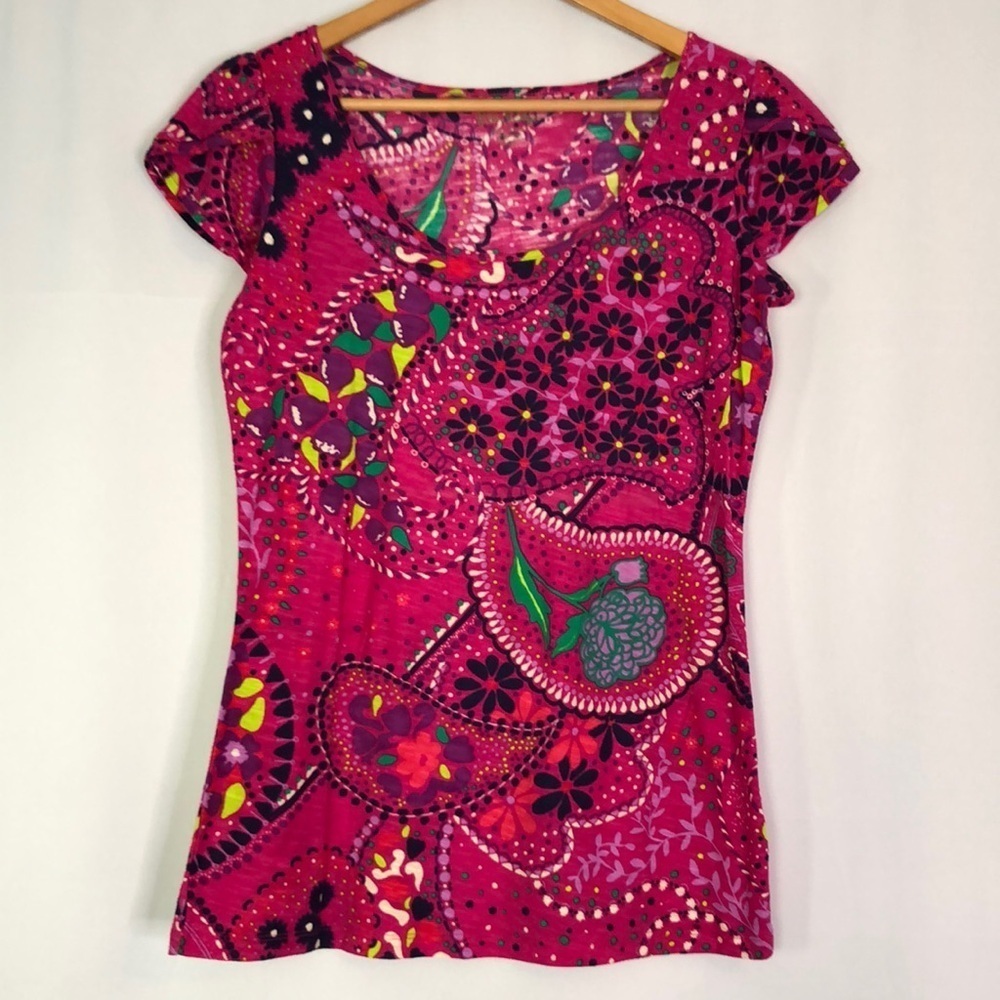 Lilly Pulitzer garden menagerie providence paisley floral cap sleeve blouse Sz M